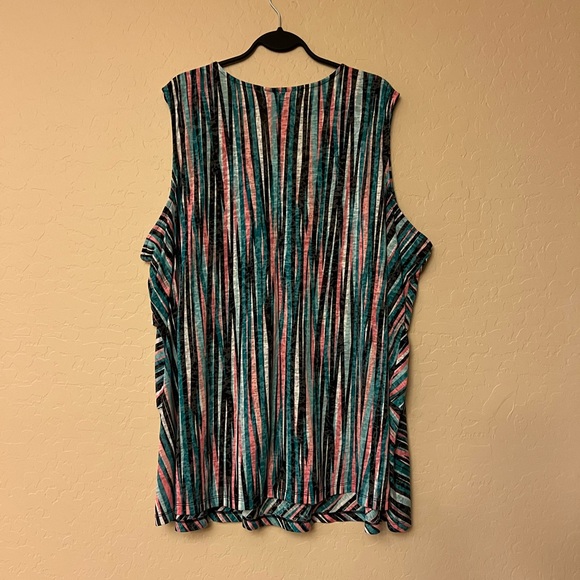 Catherines Teal/Pink/Black Striped Sleeveless Top - Picture 7 of 10